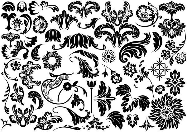 Ensemble de reliefs floraux damassés — Image vectorielle