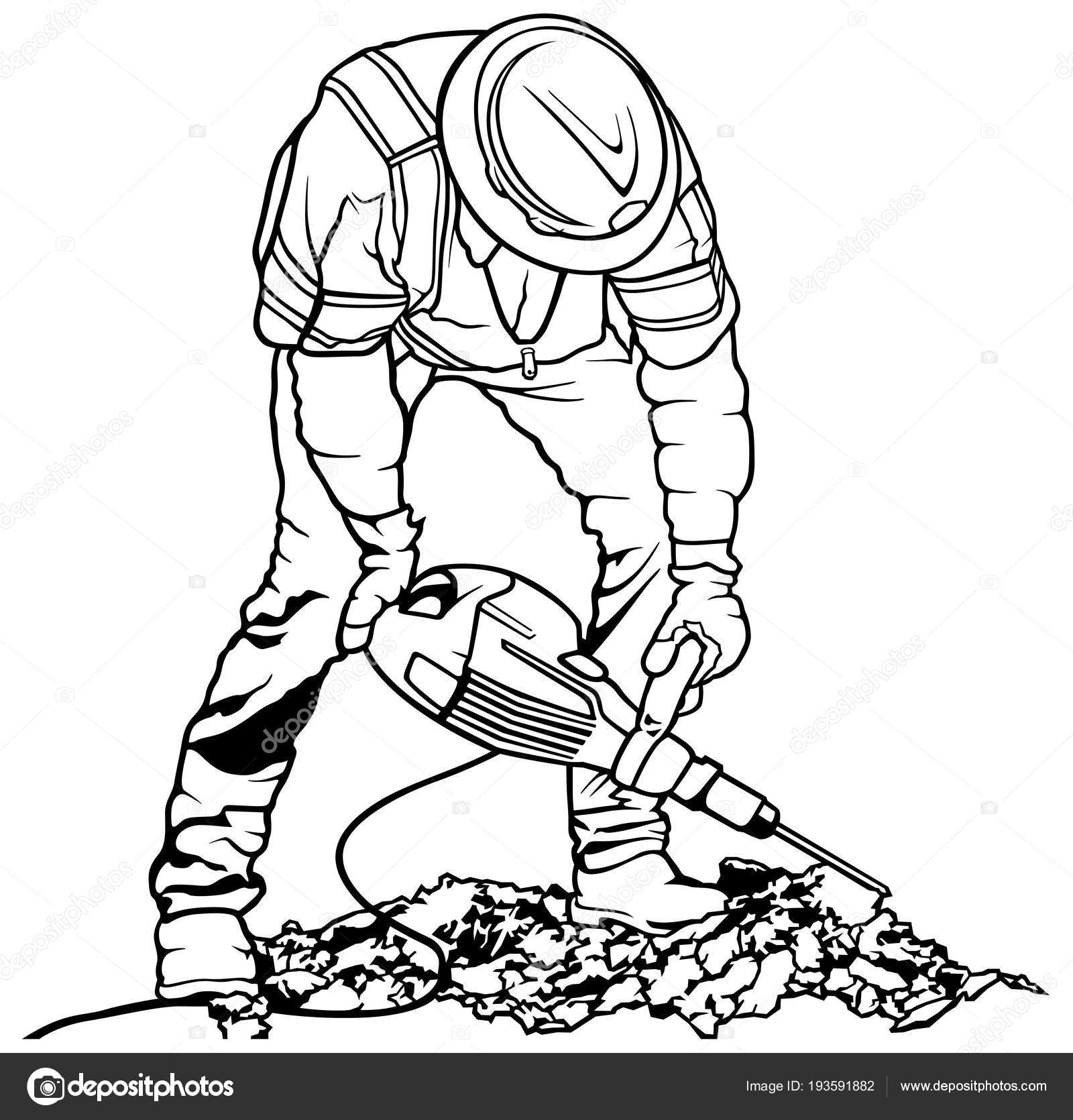 Builder Worker Pneumatic Hammer Drill Equipment Breaking Road