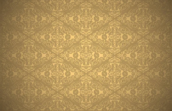 Wallpaper Damask Pattern Gold Colors Repetitive Seamless Background Illustration Vector - Stok Vektor