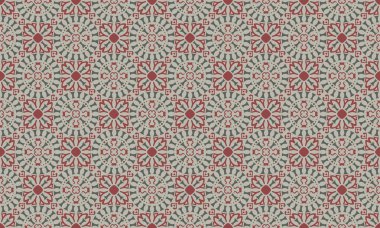 Kırmızı ve Yeşil Renklerde Dekoratif Kusursuz Desen, Mozaik Arkaplan - Tekrarlayan İllüzyon, Vektör