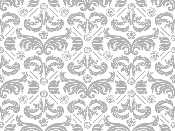 Wallpaper Silver Damask Pattern Repetitive Seamless Background Illustration Vector — Stock Vector