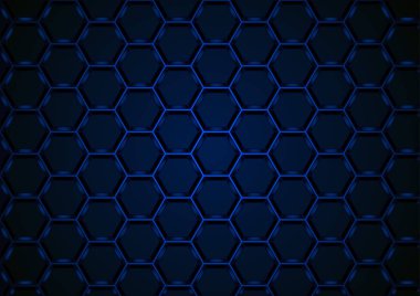 Koyu Arkaplan Üzerine Mavi Altıgen Yapı - 3B Efektli Soyut Resim, Vektör