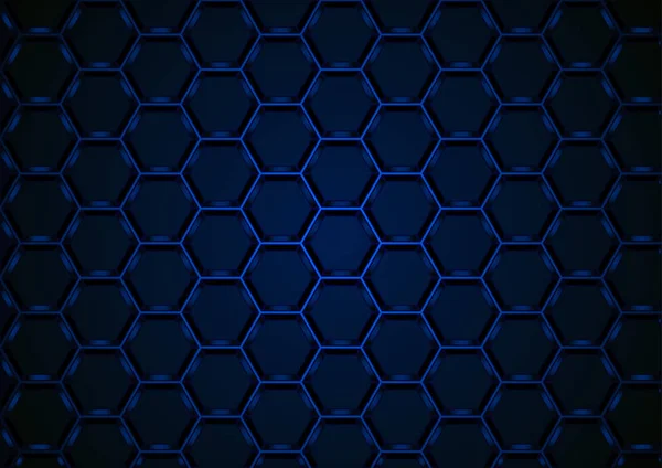 濃い背景に青い六角形の構造 3D効果を持つ抽象的なイラスト ベクトル — ストックベクタ