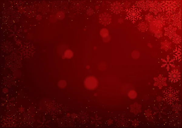 Flocos Neve Natal Fundo Vermelho Com Efeitos Bokeh Blur Ilustração — Vetor de Stock