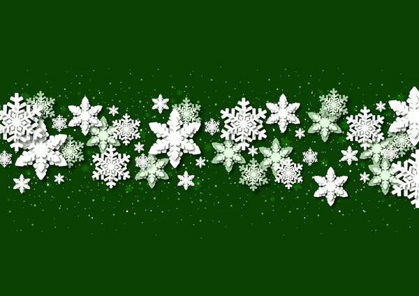 Fondo Verde Navidad Con Copos Nieve Papel Ilustración Festiva Moderna — Vector de stock
