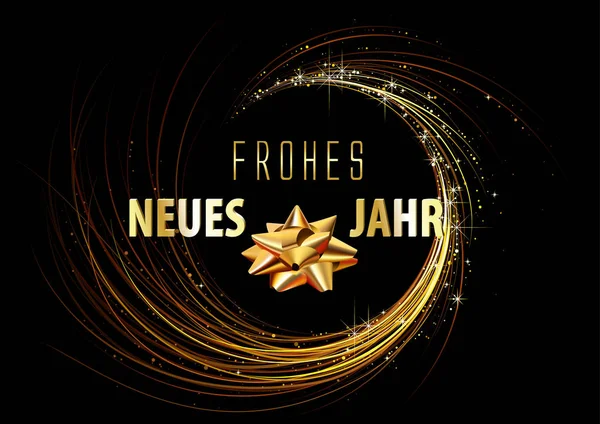 Glückwunschkarte Zum Neuen Jahr Mit Goldener Spirale Auf Schwarzem Hintergrund — Stockvektor