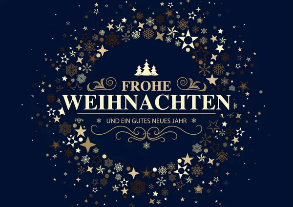 German Dark Christmas Greeting Card Stars Snowflakes Arranged Circular Shape — Stock Vector