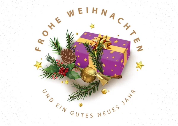 Frohe Weihnachten Und Ein Glückliches Neues Jahr Grußkarte Mit Weihnachtsschmuck — Stockvektor