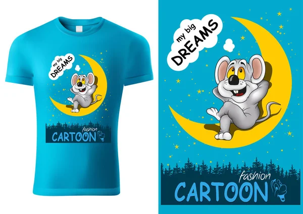 Projeto azul da T-shirt da criança com o rato dos desenhos animados — Vetor de Stock