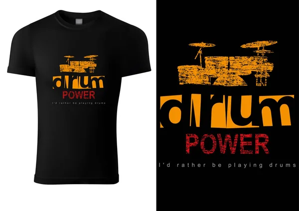 Schwarzes Shirt Mit Schlagzeug Und Aufschriften Grafische Illustration Für Musiker — Stockvektor
