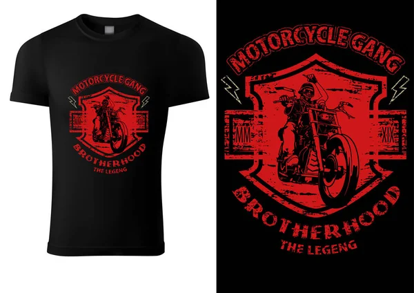 T-shirt preta Design com motociclista — Vetor de Stock