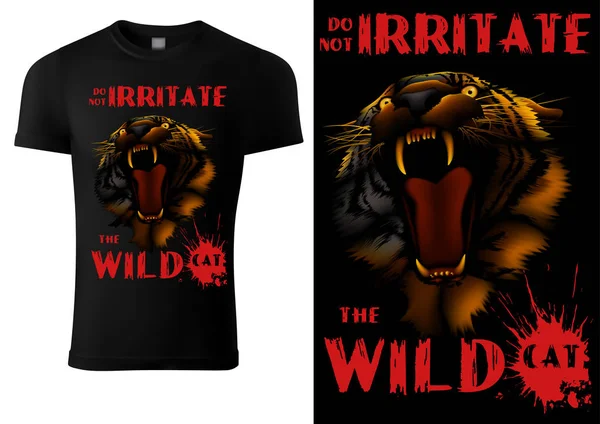 Shirt Preta Com Rugido Tigre Cabeça Inscrição Não Irritar Cat —  Vetores de Stock