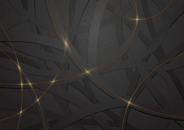 Abstract Geometric Black Gold Background Σκούρα Κυκλωμένα Σχήματα Χρυσές Γραμμές — Διανυσματικό Αρχείο