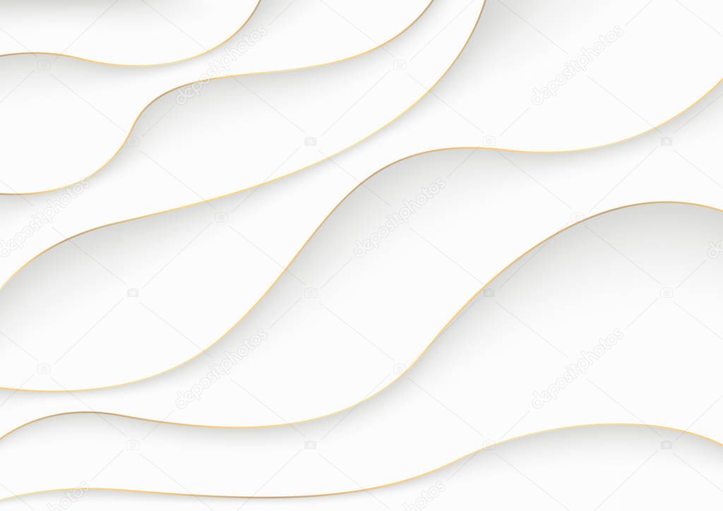 White Luxury Paper Cut Background with Golden Edges - Abstract Illustration with Layers and 3D Shadow Effects, Vector Graphic
