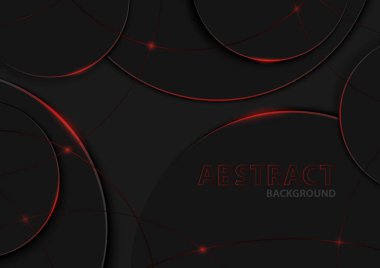 Kara Arkaplan Üzerine Soyut Geometrik Dairesel Desen - Eldiven Kenarlı ve Gölgeli Çemberlerle Modern Resimler, Vektör Grafiksel