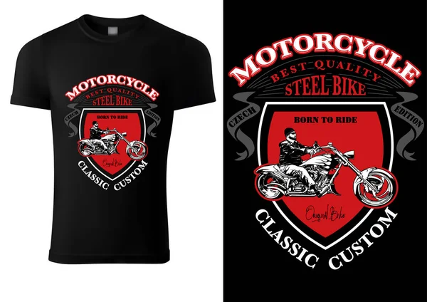 Diseño Camiseta Negra Con Motociclista Inscripciones Diseño Gráfico Para Impresión — Archivo Imágenes Vectoriales