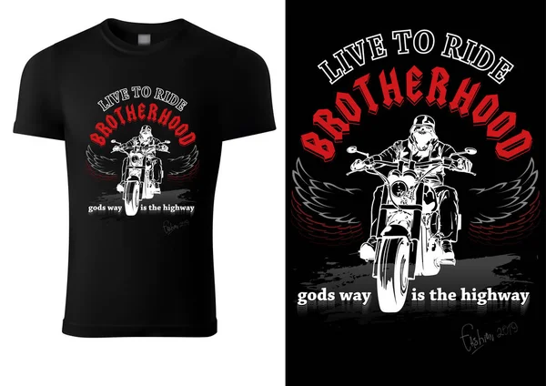 Schwarzes T-Shirt-Design mit Motorradfahrer — Stockvektor