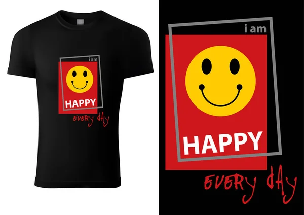 Black Shirt Print Design Smiling Emoji Inscriptions Barevný Grafický Design — Stockový vektor