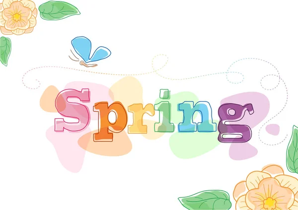 Spring Themed Seasonal Graphic Hand Drawn Lettering Flowers Watercolor Background — Stock Vector