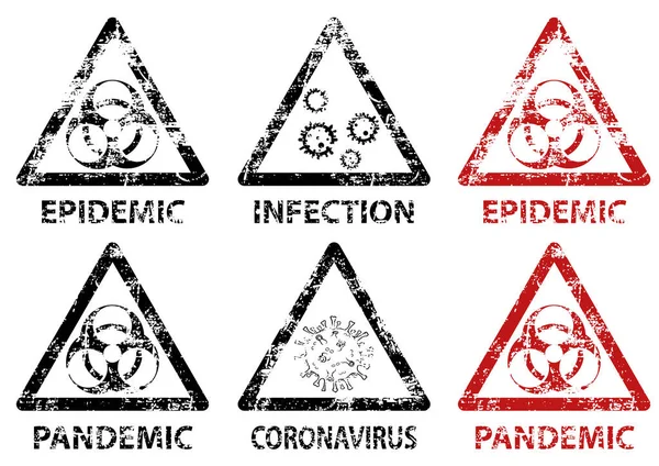 Conjunto Sellos Epidemia Pandemia Infección Seis Sellos Con Efecto Grunge — Vector de stock