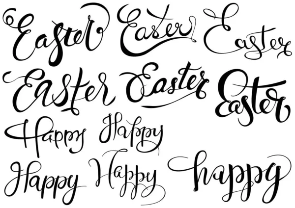 Inscrições Happy Easter Set Coleção Caligráfica Preto Branco Como Elementos —  Vetores de Stock