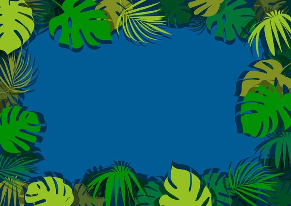 Hojas Tropicales Verdes Sobre Fondo Azul Con Sombras Diseño Gráfico — Vector de stock