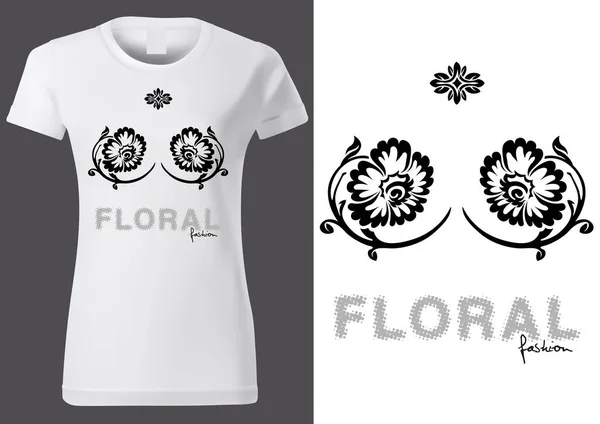 Camiseta Blanca Para Mujer Diseño Con Elementos Florales Inscripción Ilustración — Vector de stock