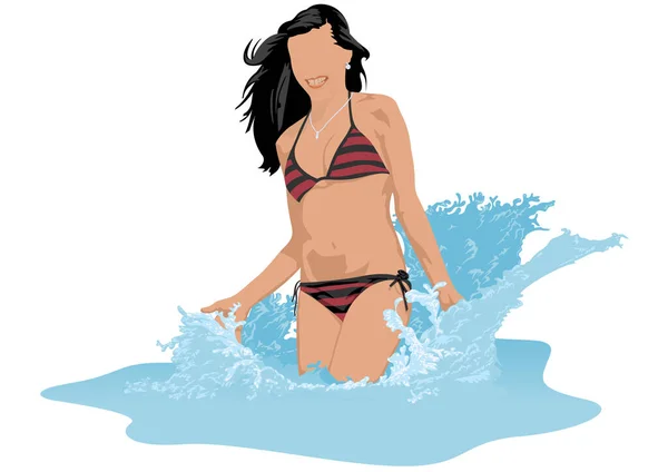 Mujer Traje Baño Con Salpicaduras Agua Ilustración Vacaciones Verano Para — Archivo Imágenes Vectoriales