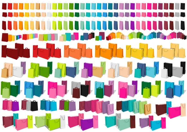 Conjunto Grande Bolsas Compras Papel Amplia Gama Tonos Color Formas — Vector de stock