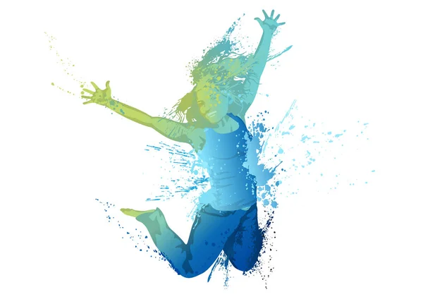 Dancing Girl Colorful Spots Splash White Background アブストラクトイラスト ベクターグラフィック — ストックベクタ