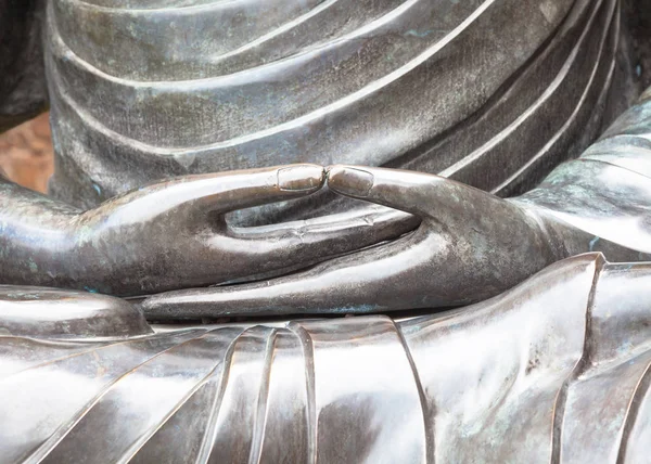 Detail of Buddha statue with Dhyana hand position, the gesture o — Stock Photo, Image