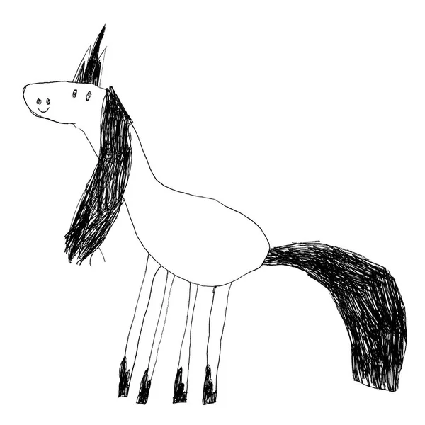 Kids drawing of a cute magic unicorn. — Stock Photo, Image