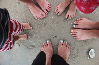 Sahilde kadın ve çocuk ayak Üstten Görünüm