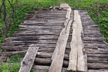 Dallardan yapılmış harap olmuş eski bir köprü. Doğal arkaplan