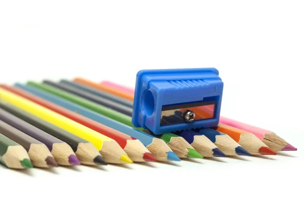 Pencil a blue sharpener — Stock Photo, Image