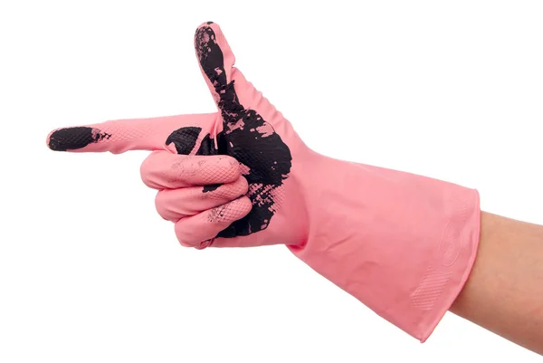 Ręka w brudny różowy rękawiczka — Zdjęcie stockowe