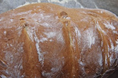 Hazır yemek var. Gevrek buğday kabuklu ev yapımı ekmek..