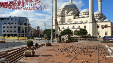 Maltepe Mosque Square. Empty streets on day 1 of the lockdown due to the Corona Virus pandemic. New type of coronavirus originated in China continues to spread in Turkey clipart