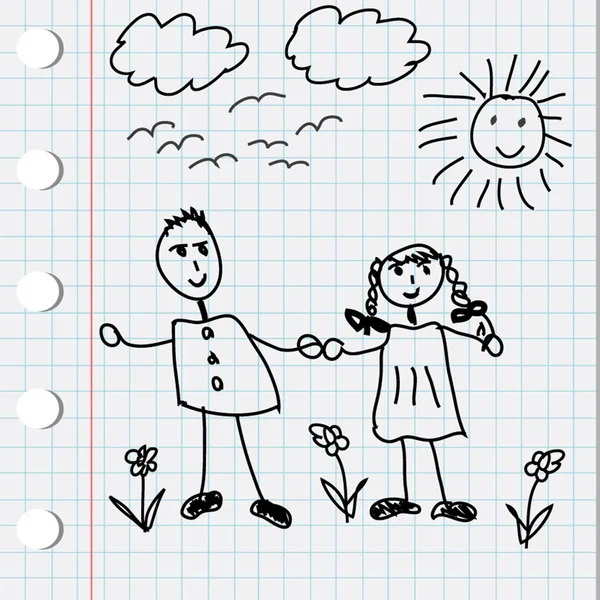 Doodle kreslený obrázek chlapce a dívku — Stockový vektor