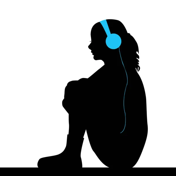 Sad κορίτσι ακούγοντας μουσική — Διανυσματικό Αρχείο