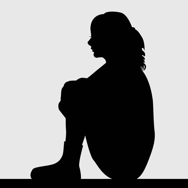 Silhouet van triest vrouw — Stockvector