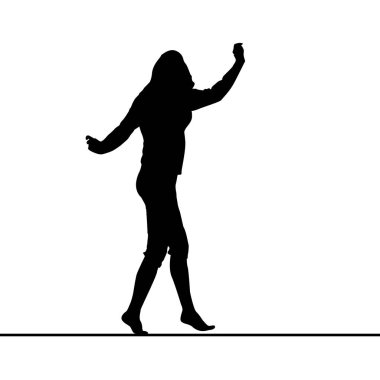 Woman silhouette balancing on slackline clipart