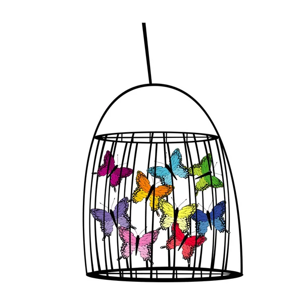 Papillons captifs dans une cage — Image vectorielle