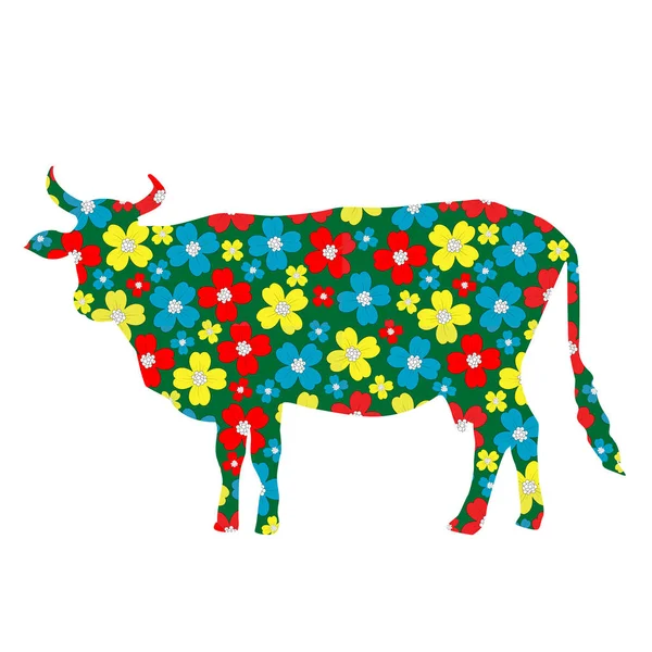 Cow silhouette with floral pattern — Stock Vector
