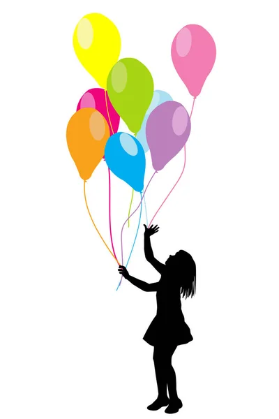 Meisje silhouet met ballonnen — Stockvector