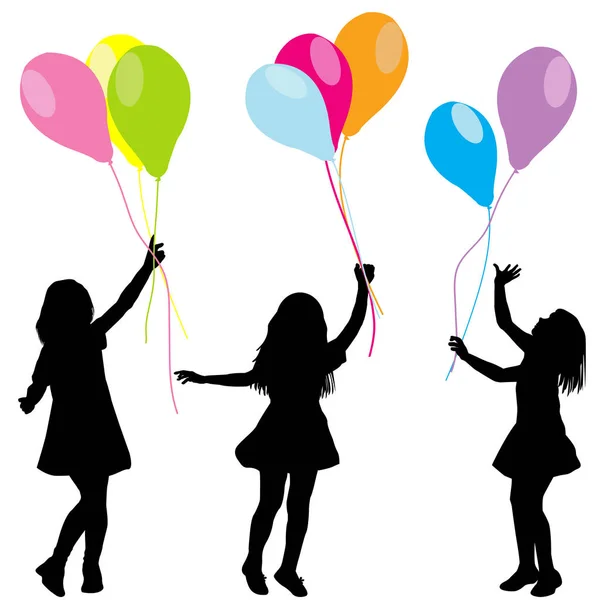 Silhouettes of girls with balloons — Stock Vector