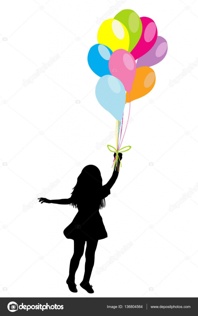 Girl silhouette with colorful balloons — Stock Vector © hibrida13 136804564