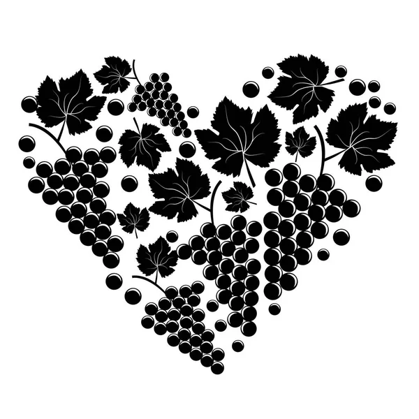 Bouquet de raisins en forme de coeur — Image vectorielle