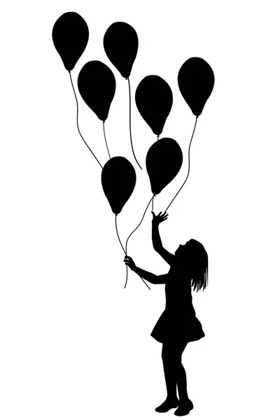 Girl silhouette with balloons on white background — Stock Vector