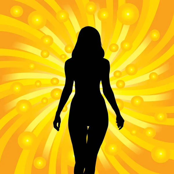 Frauensilhouette vor Sonnenbrand-Hintergrund — Stockvektor